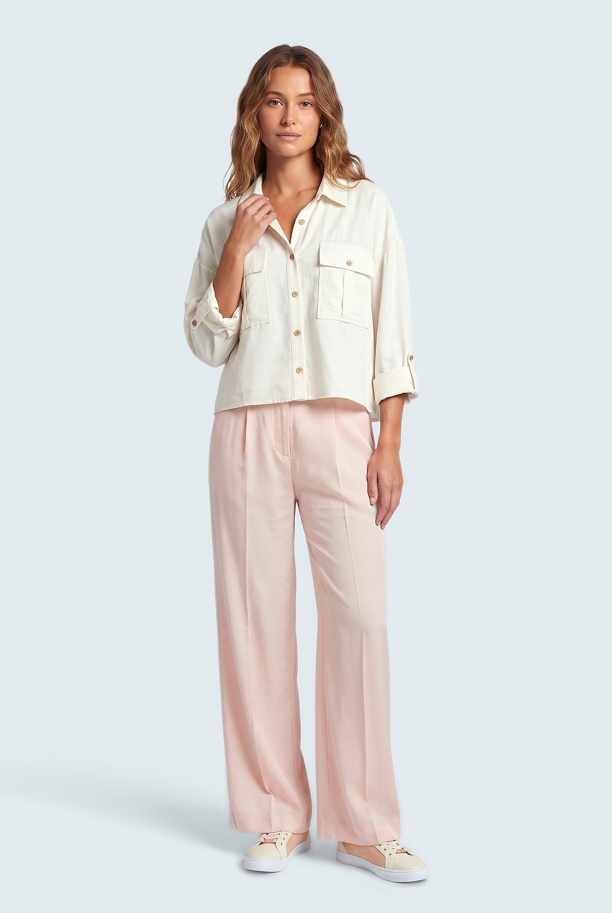 Peach Pink Wide Leg Trousers - Front View - Hustle N Holla