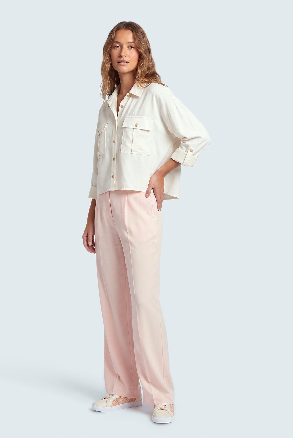 Peach Pink Wide Leg Trousers - Front View - Hustle N Holla