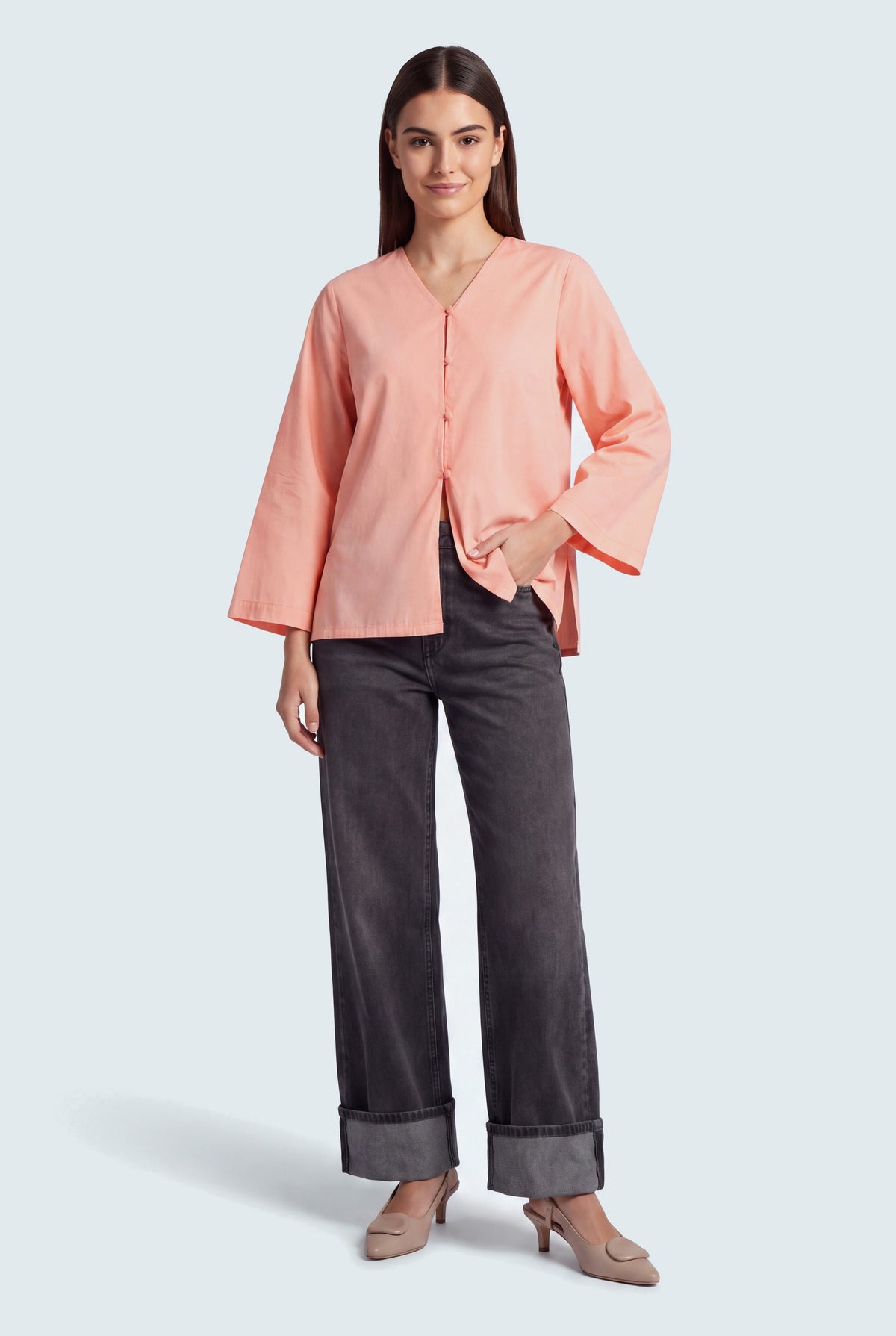 Peach Regular Fit Top With Side Vents - Hustle N Holla