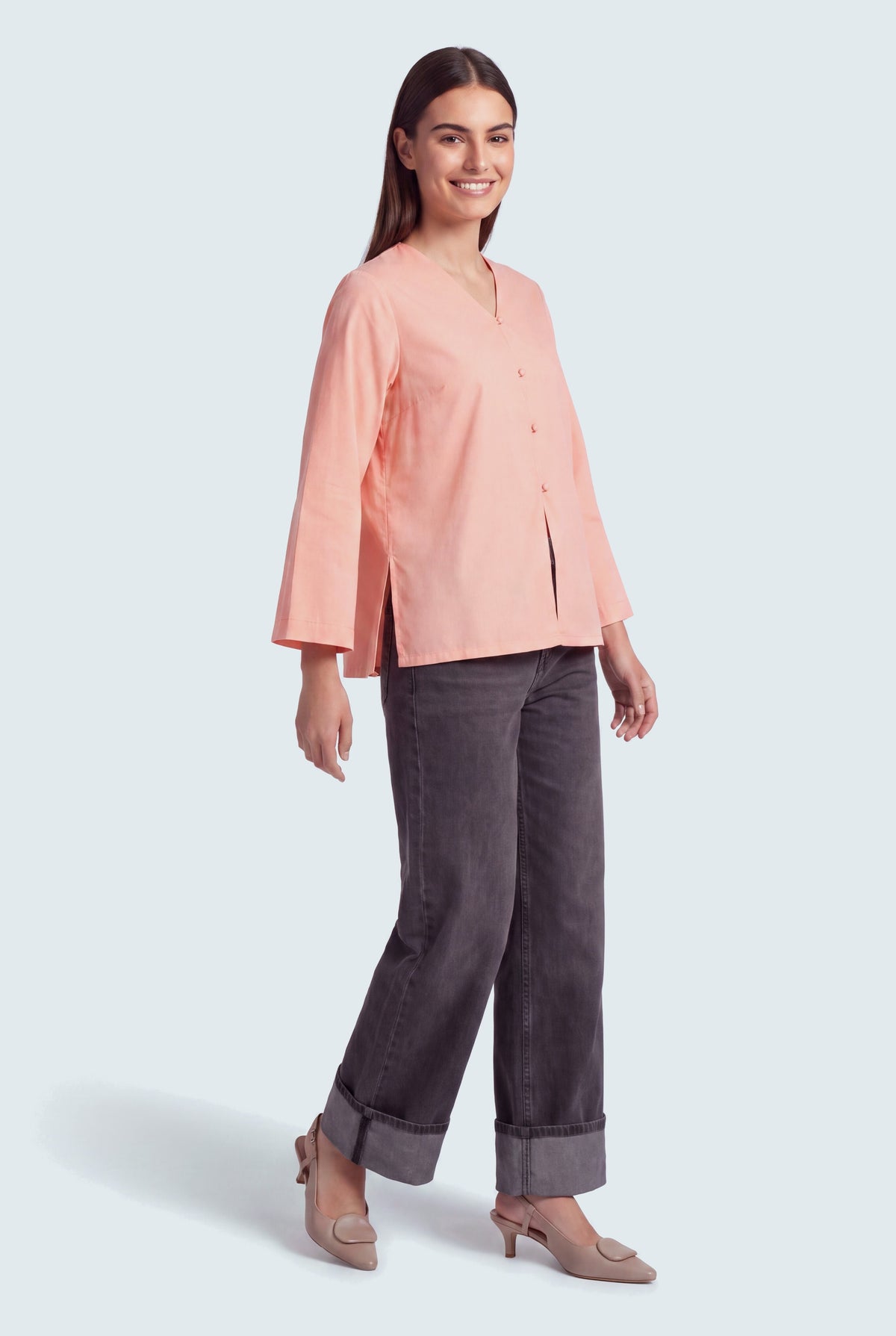 Peach Regular Fit Top With Side Vents - Hustle N Holla