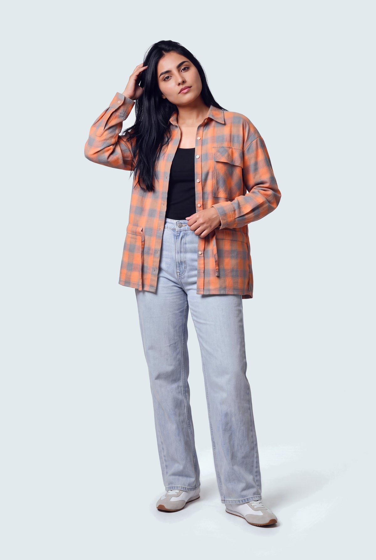 Orange Oversized Flannel Long Shirt - Hustle N Holla