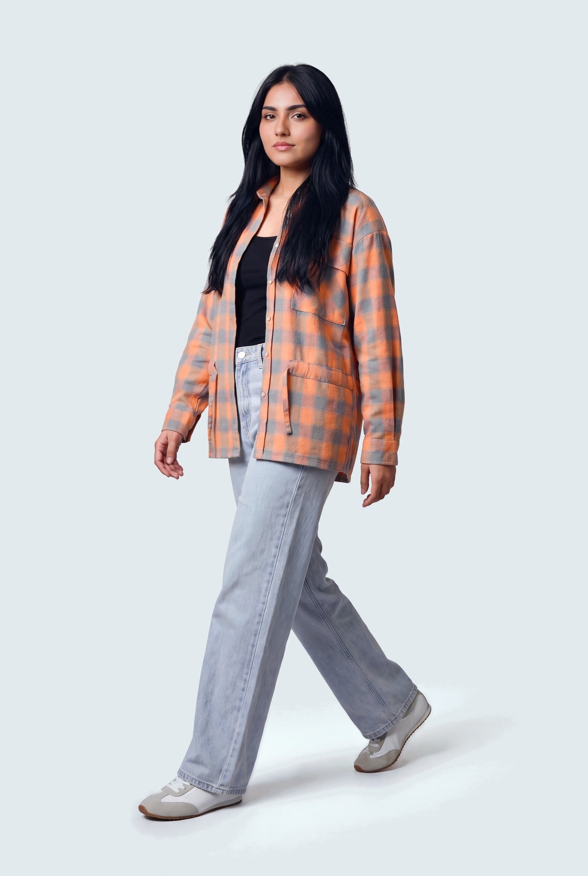 Orange Oversized Flannel Long Shirt - Hustle N Holla