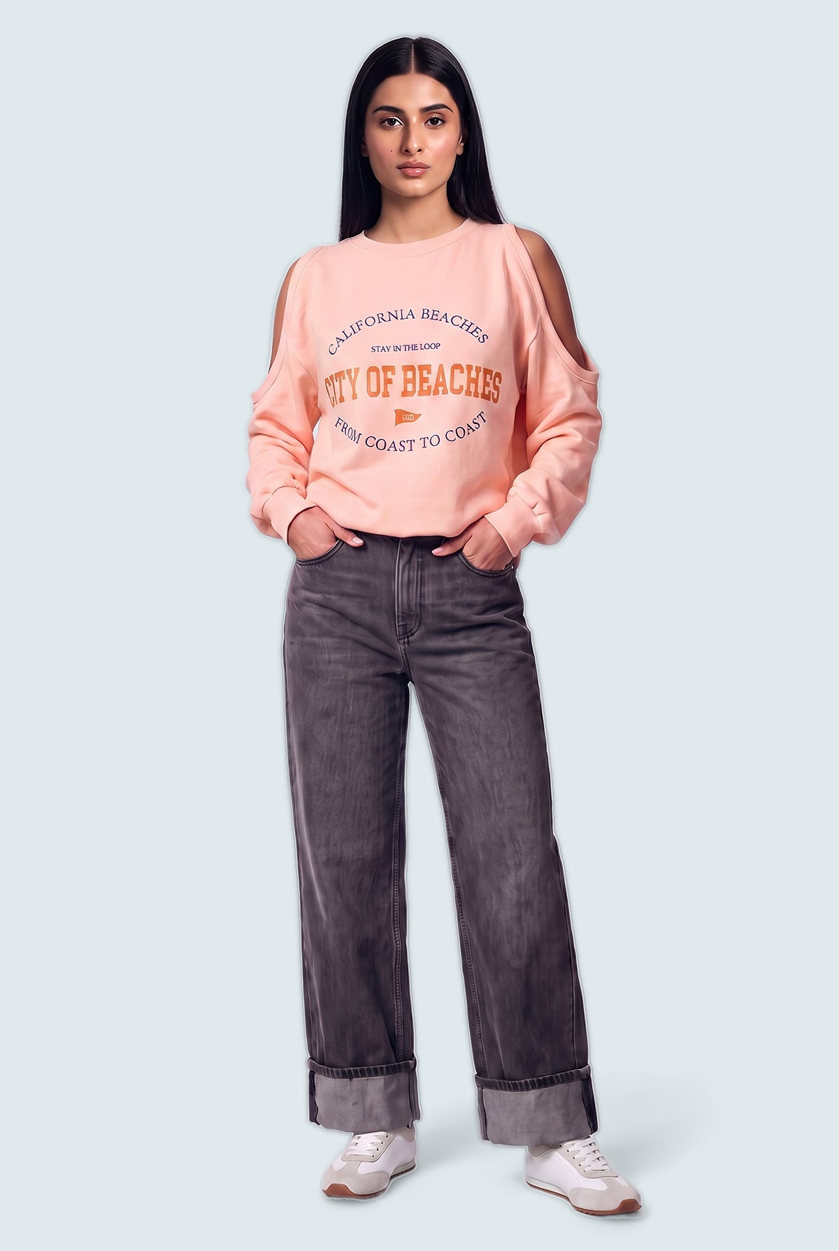 Peach Relaxed Fit Graphic Sweatshirt - Front View - Hustle N Holla