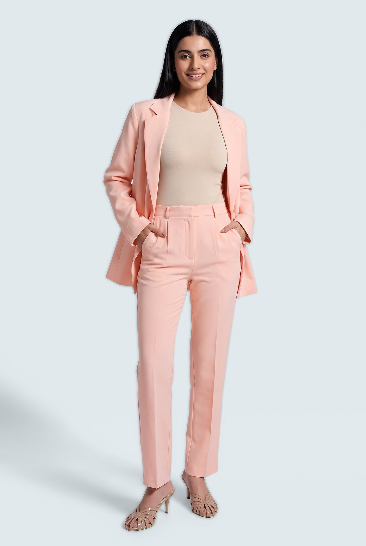 Peach Slim Fit Tailored Pants - Front View - Hustle N Holla