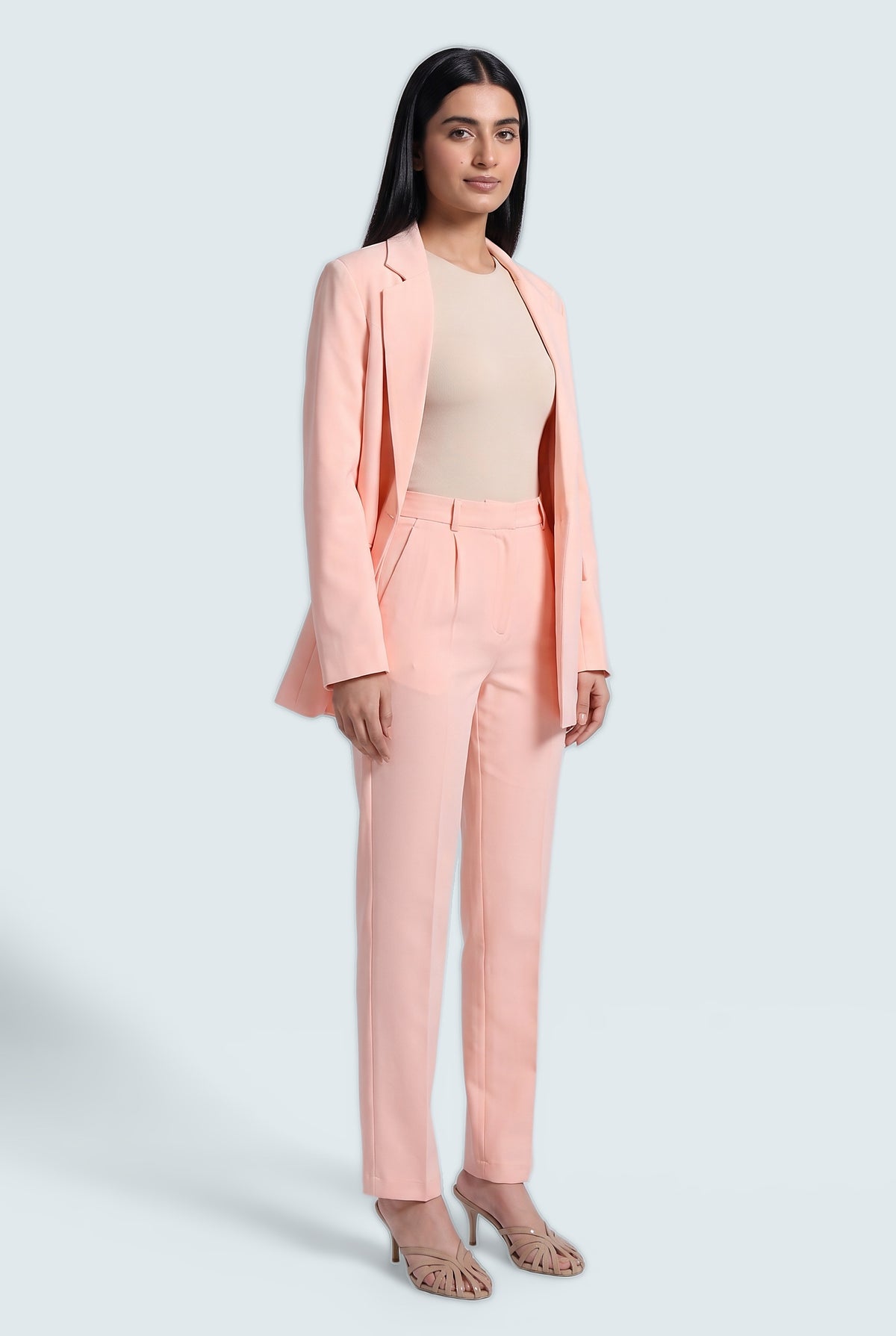 Peach Slim Fit Tailored Pants - Front View - Hustle N Holla