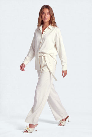 Pearl White Textured Oversized Button Down Top - Hustle N Holla