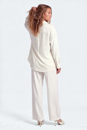 Pearl White Textured Oversized Button Down Top - Hustle N Holla