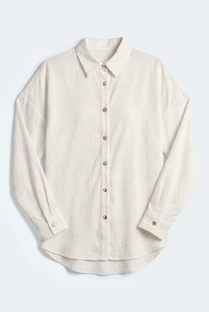 Pearl White Textured Oversized Button Down Top - Hustle N Holla