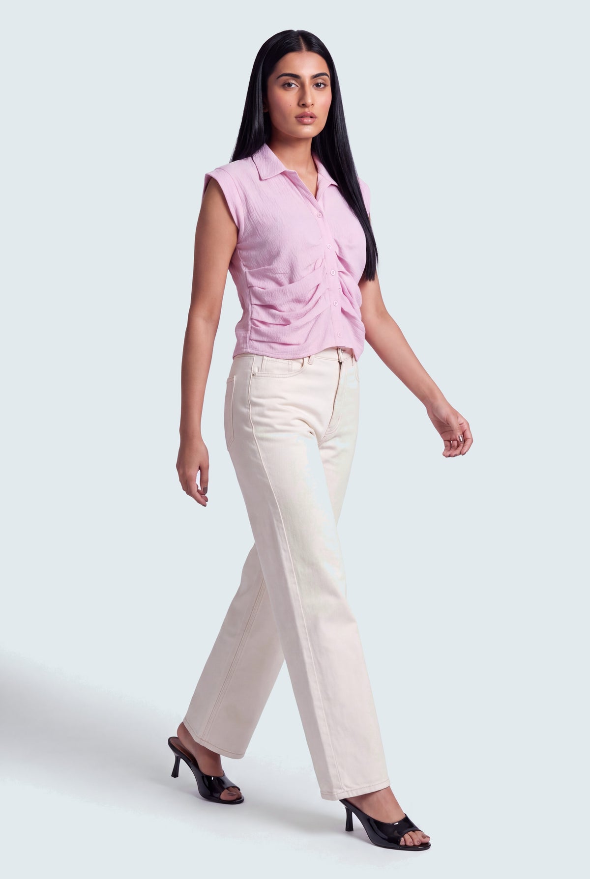 Pink Sleeveless Pleated Cropped Shirt - Hustle N Holla