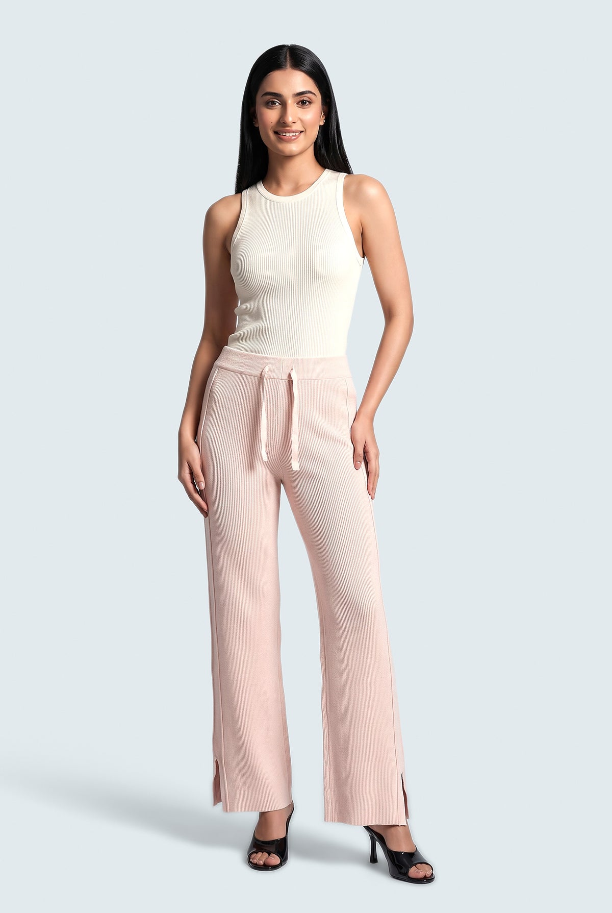 Pink Straight Fit Knit Trousers - Front View - Hustle N Holla