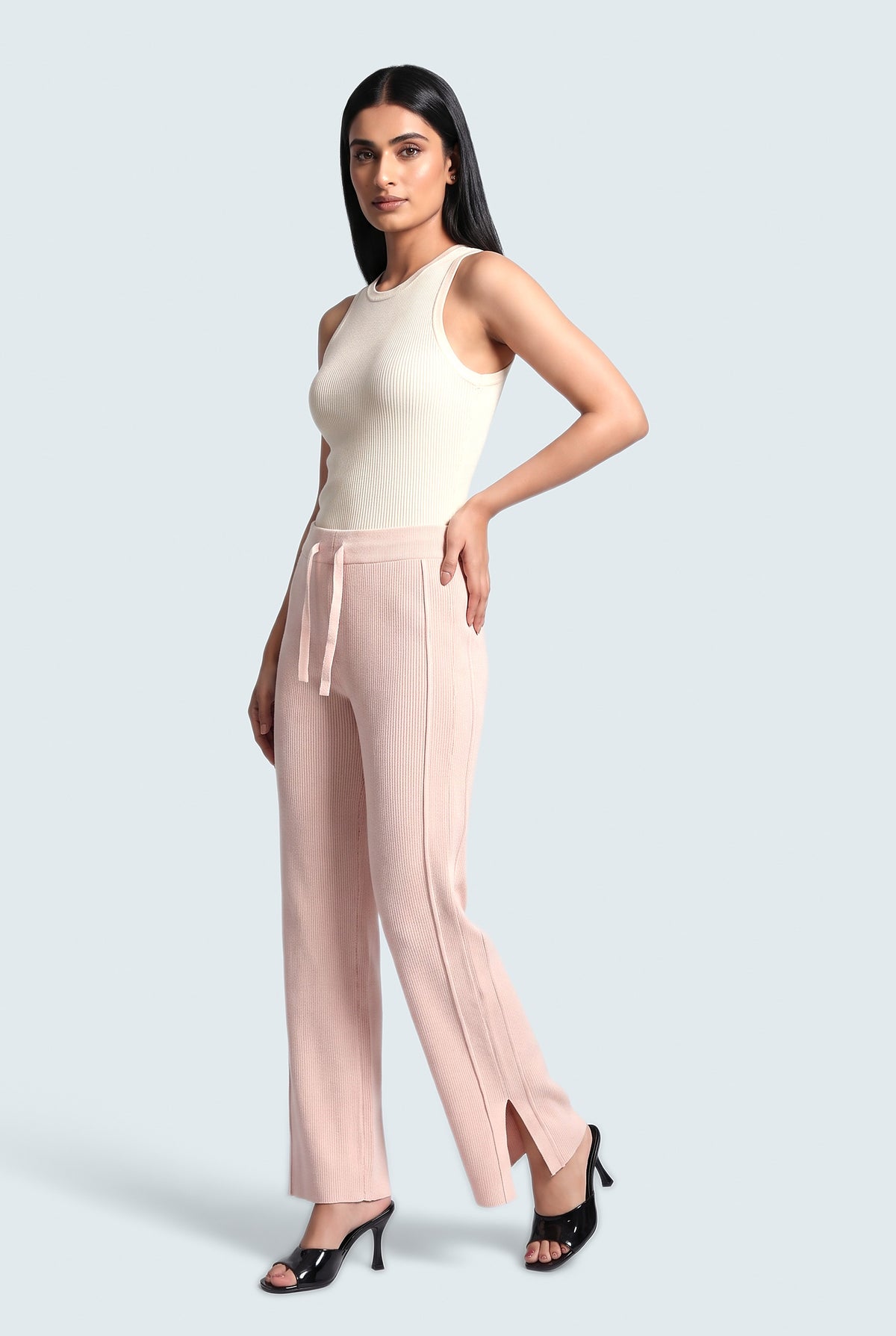 Pink Straight Fit Knit Trousers - Front View - Hustle N Holla