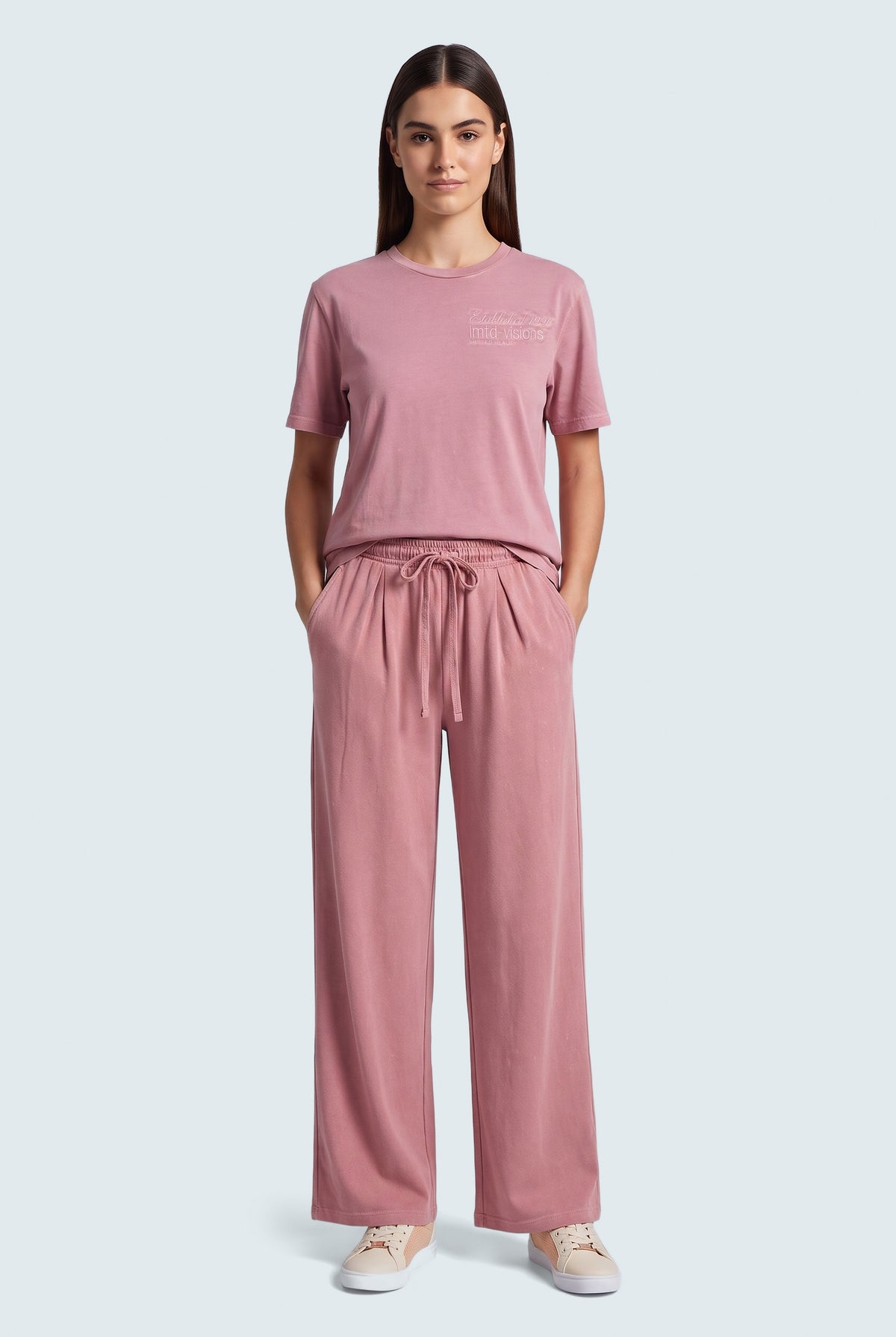 Pink Wide Leg Signature Soft Trousers - Front View - Hustle N Holla