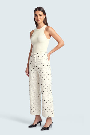 Polka Dot Mid Rise Wide Leg Jeans - Front Side View - Hustle N Holla