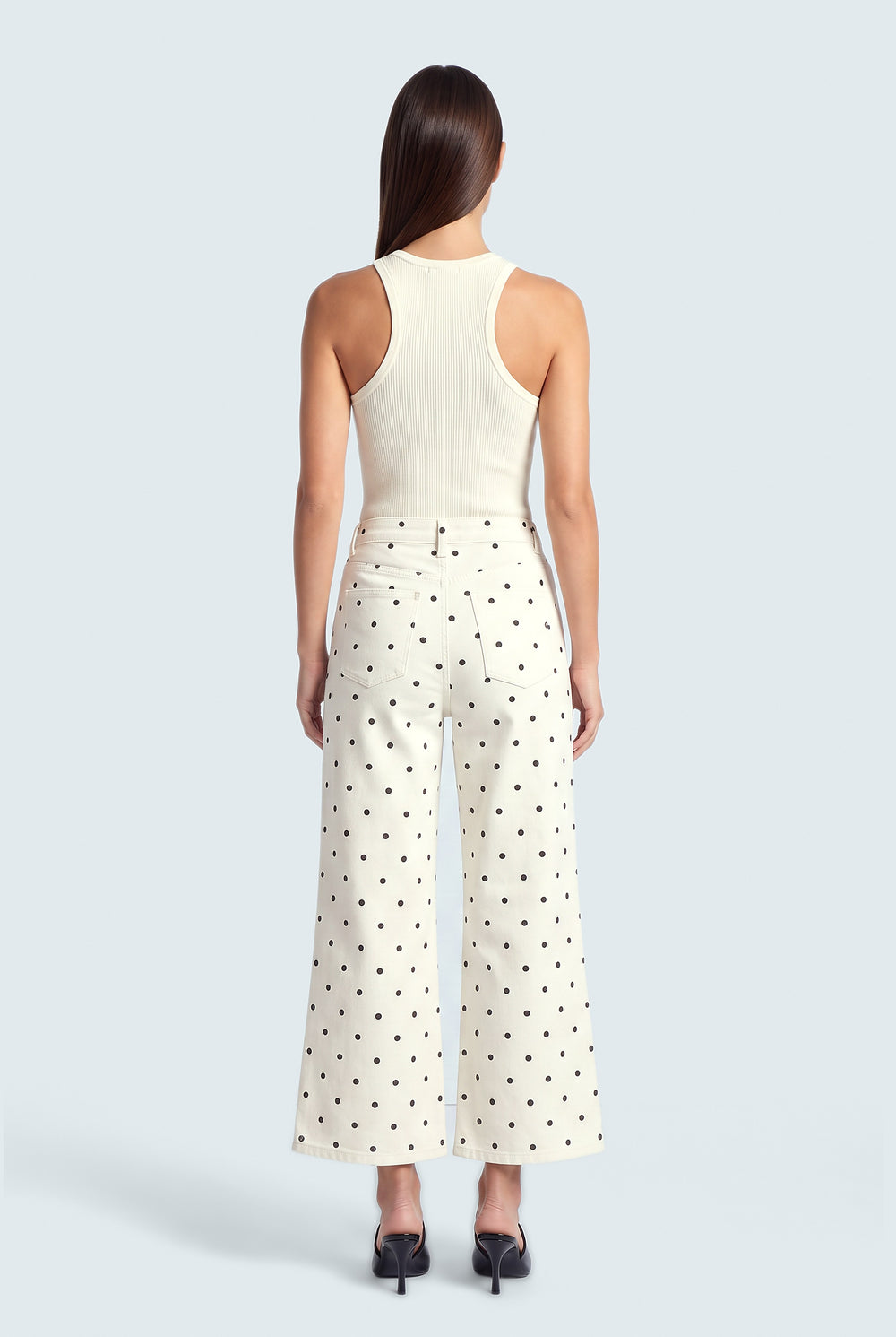 Polka Dot Mid Rise Wide Leg Jeans - Back View - Hustle N Holla
