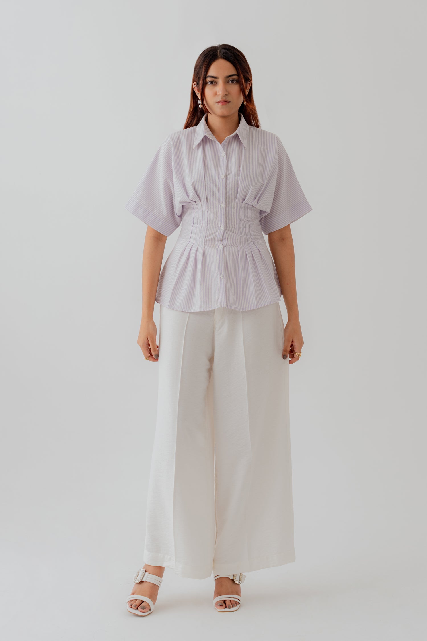 White & Purple Stripped Slim fit Button Shirt - Hustle N Holla