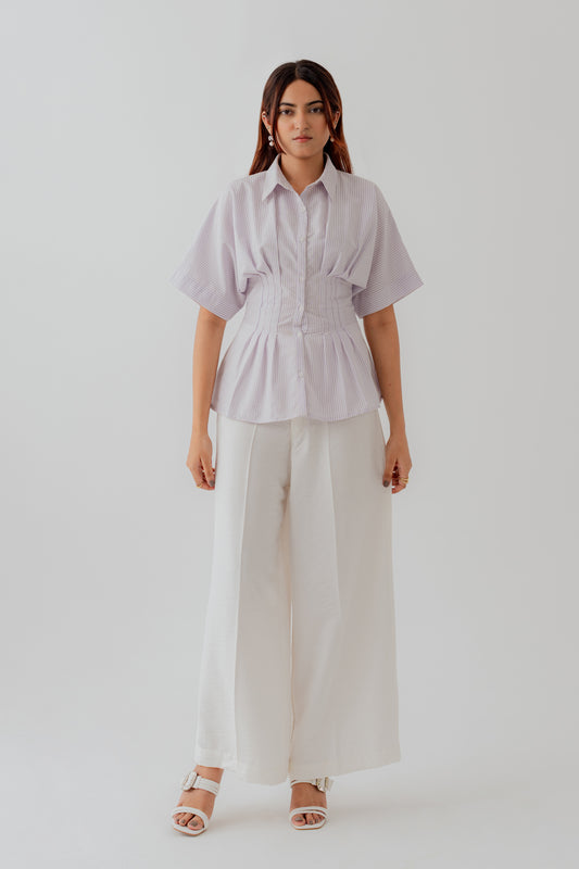 White & Purple Stripped Slim fit Button Shirt - Hustle N Holla