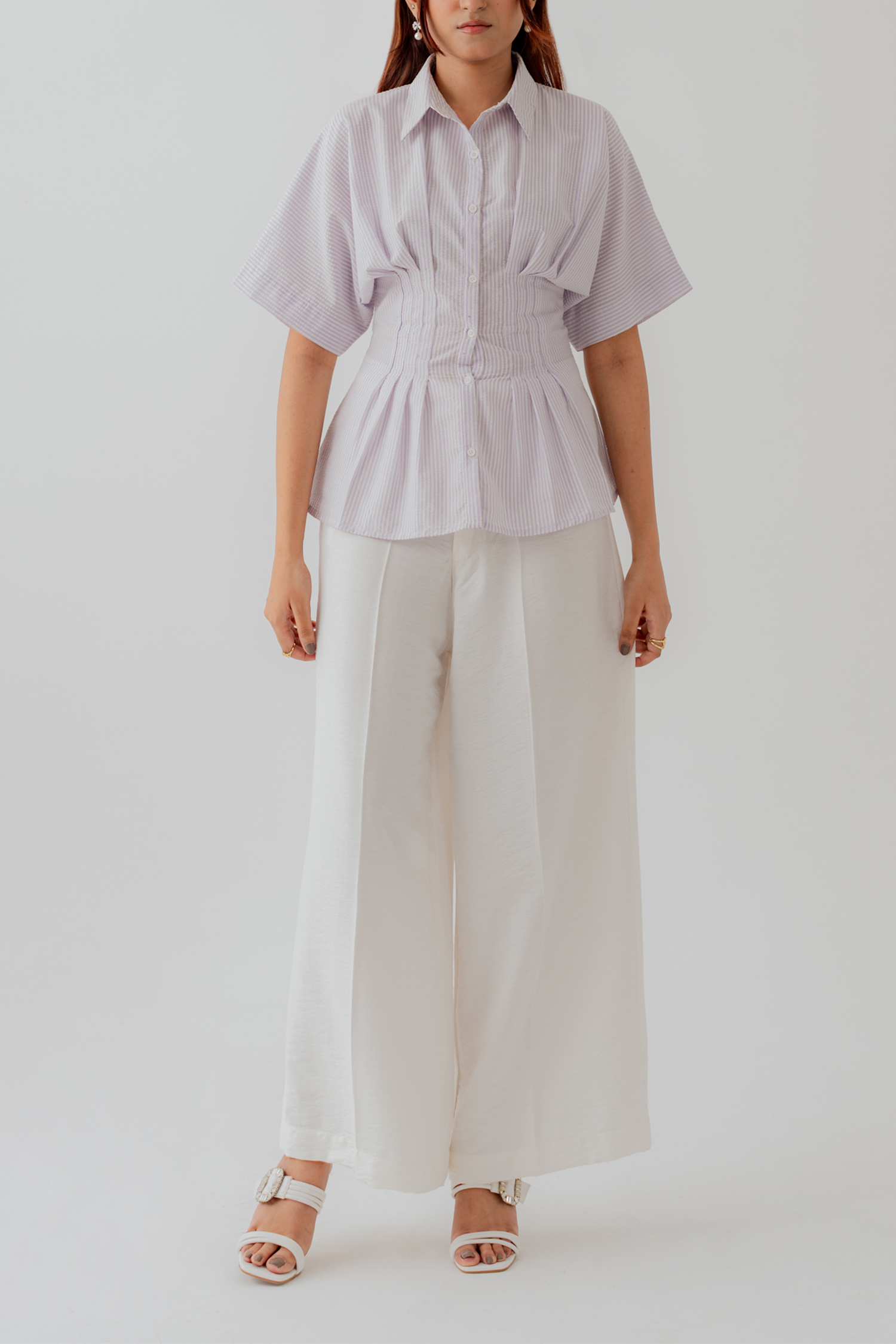 White & Purple Stripped Slim Fit Button Shirt - Hustle N Holla