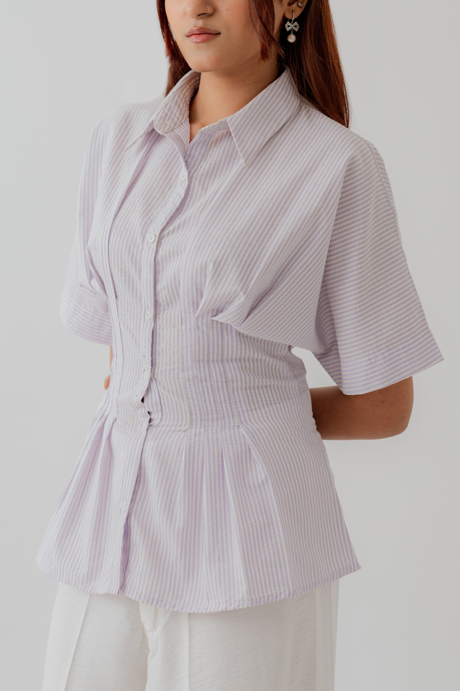 White & Purple Stripped Slim Fit Button Shirt