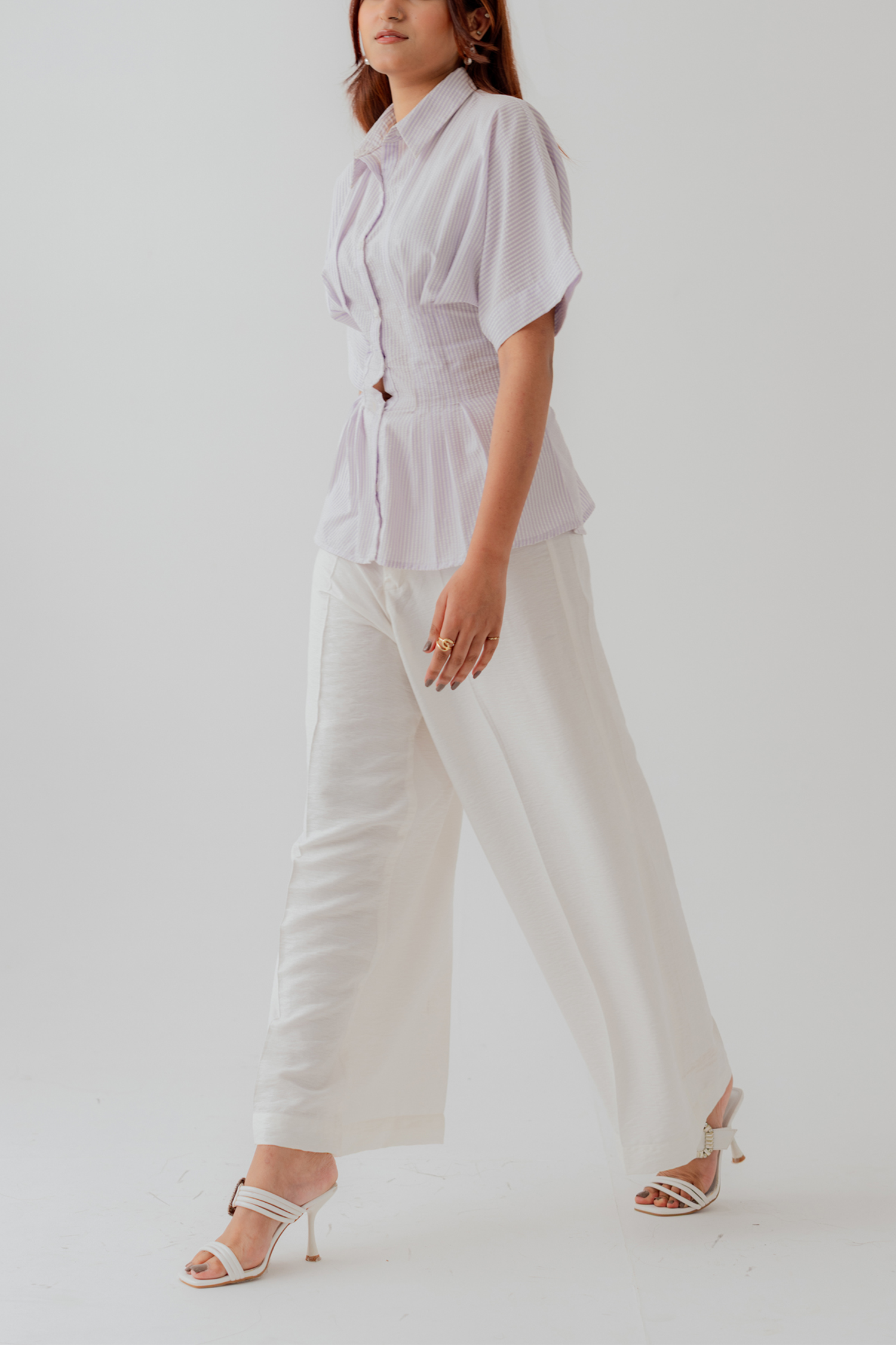 White & Purple Stripped Slim Fit Button Shirt - Hustle N Holla