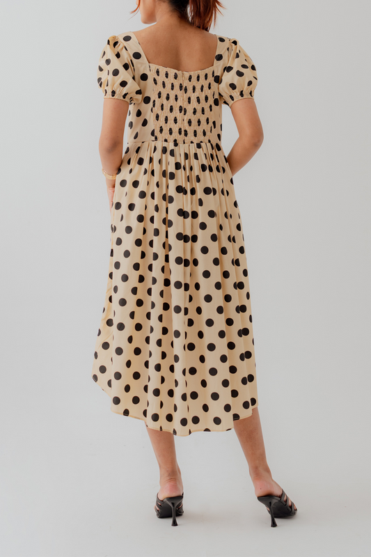 Polka Dots Midi Smocked Dress - Hustle N Holla