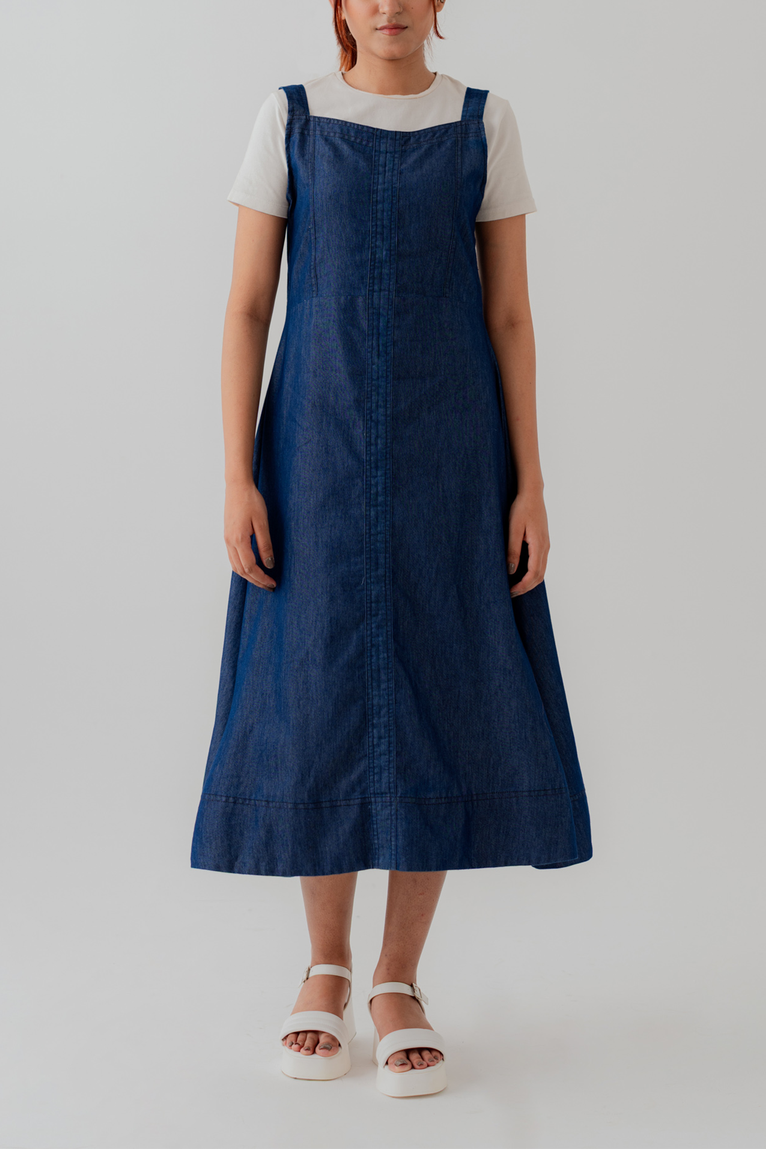Blue Chambray Midi Sleeveless Dress