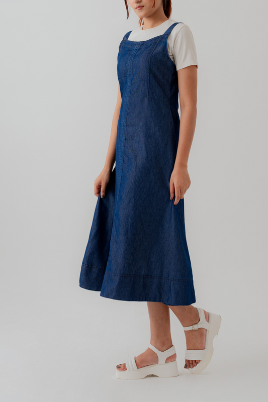 Blue Chambray Midi Sleeveless Dress - Hustle N Holla
