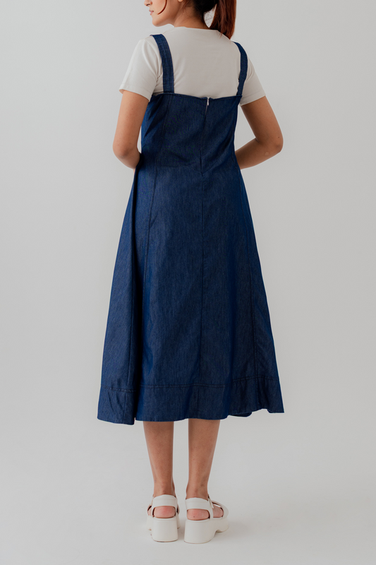 Blue Chambray Midi Sleeveless Dress - Hustle N Holla