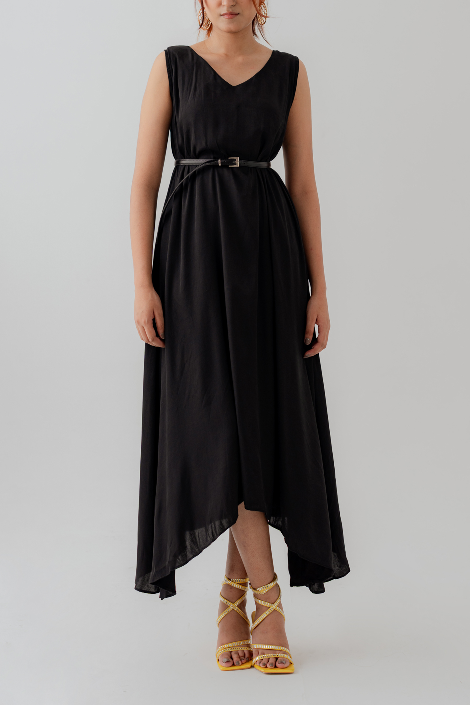 Black Silk Sleeveless Midi Dress