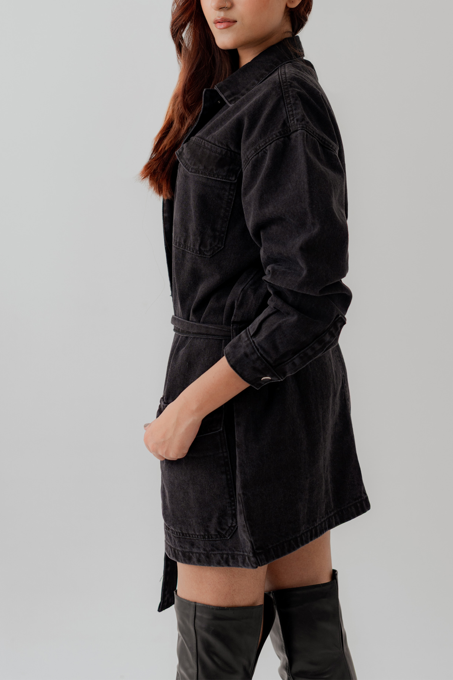 Jet Black Denim Midi Dress - Hustle N Holla