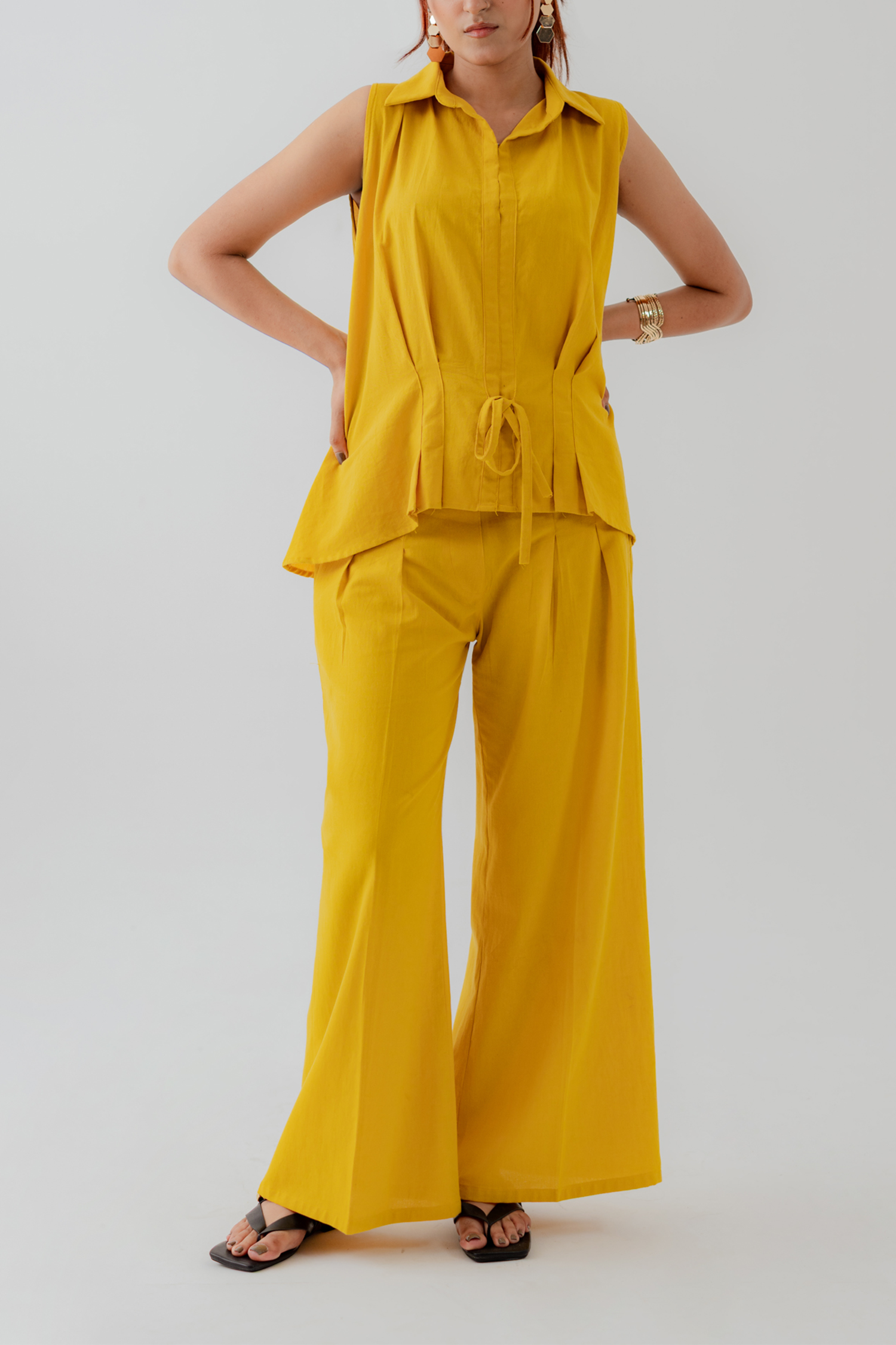 Mustard Slim Fit Sleeveless Shirt