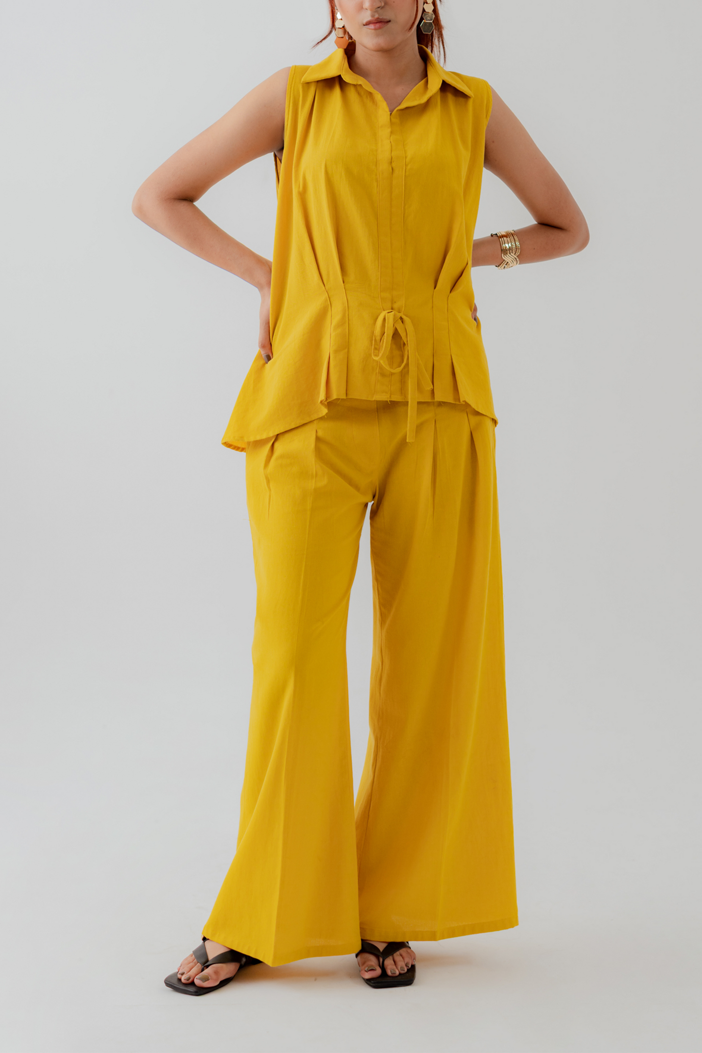 Mustard Slim Fit Sleeveless Shirt - Hustle N Holla