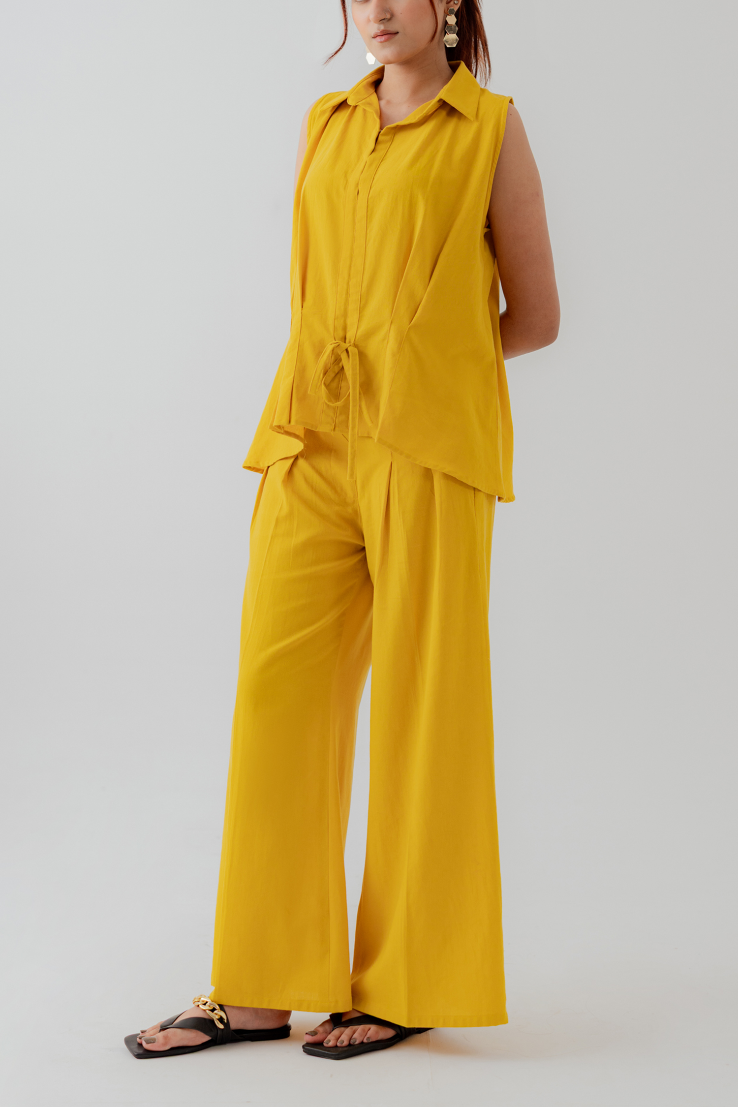 Mustard Slim Fit Sleeveless Shirt - Hustle N Holla