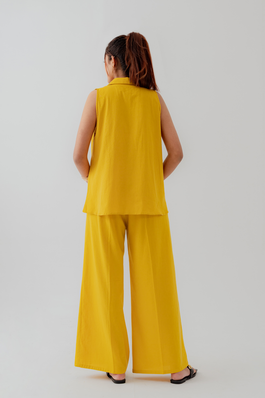 Mustard Slim Fit Sleeveless Shirt - Hustle N Holla