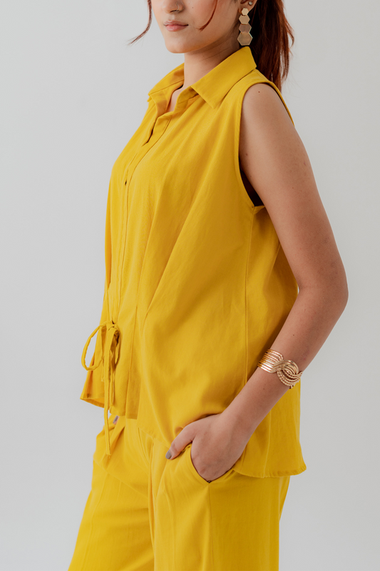 Mustard Slim Fit Sleeveless Shirt - Hustle N Holla