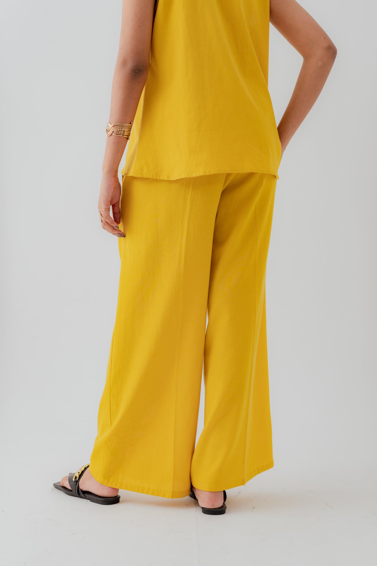 Buy Mustard Wide Leg Trousers With Draw Cord for Women