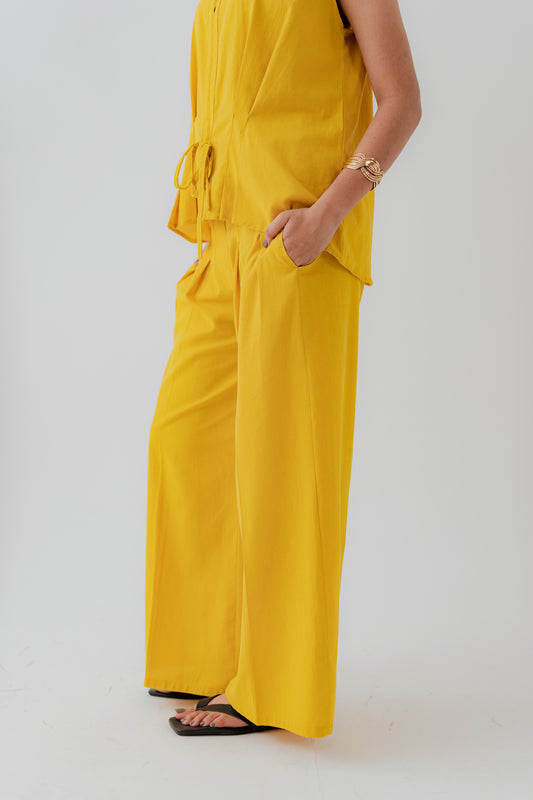 Mustard Wide leg Trousers with Draw Cord - Hustle N Holla