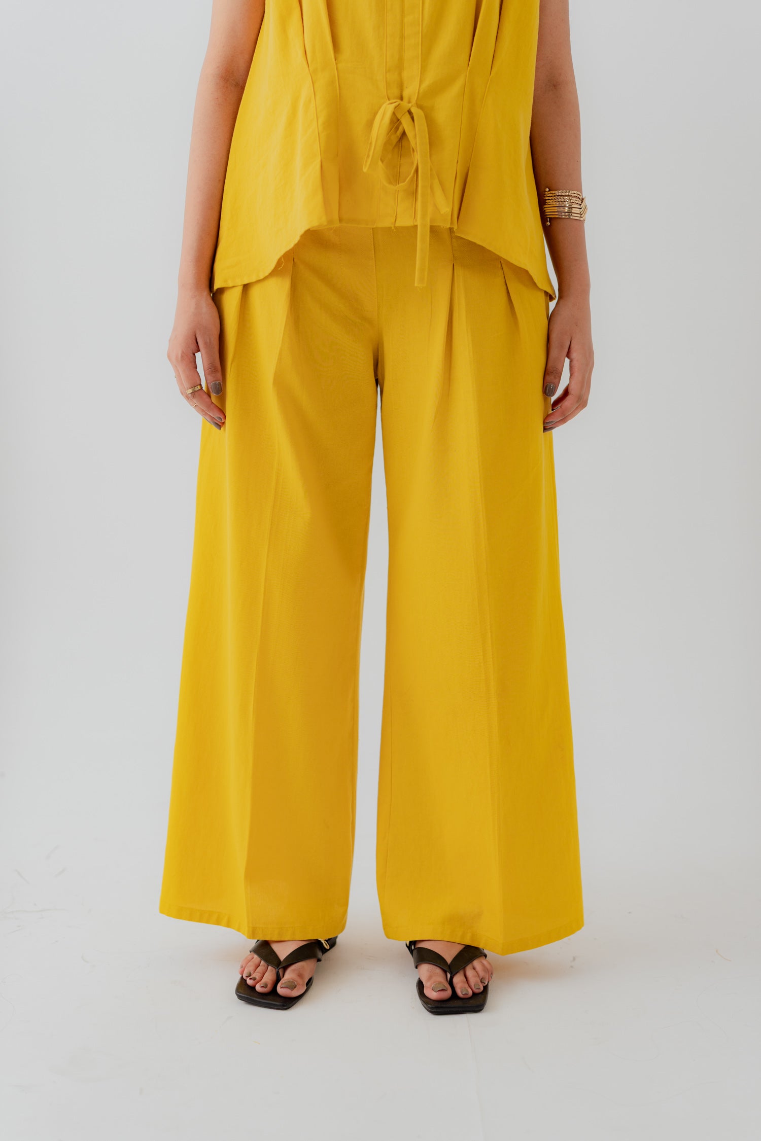 Mustard Wide Leg Trousers With Draw Cord - Hustle N Holla