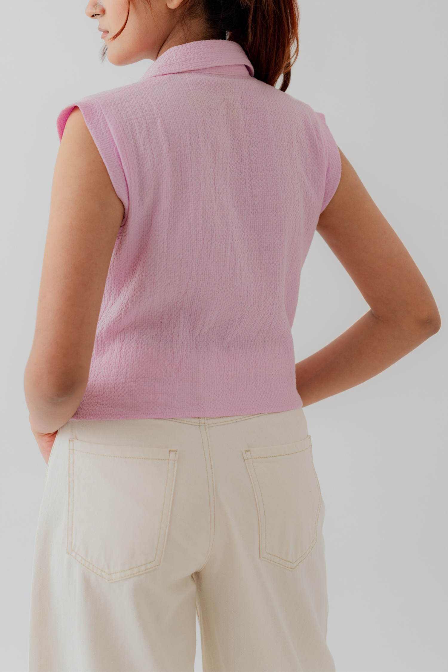 Pink Relaxed Fit Pleated Button Down Shirt - Hustle N Holla