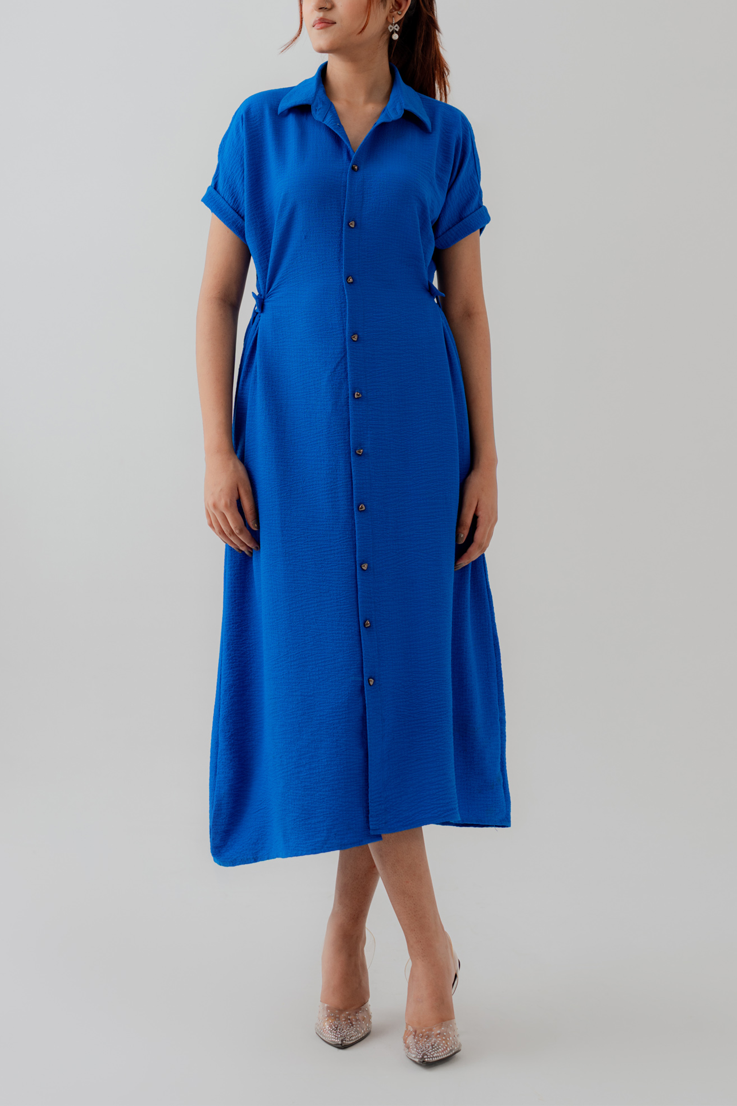 Royal Blue Midi Button Down Dress - Hustle N Holla