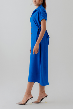 Royal Blue Midi Button Down Dress - Hustle N Holla