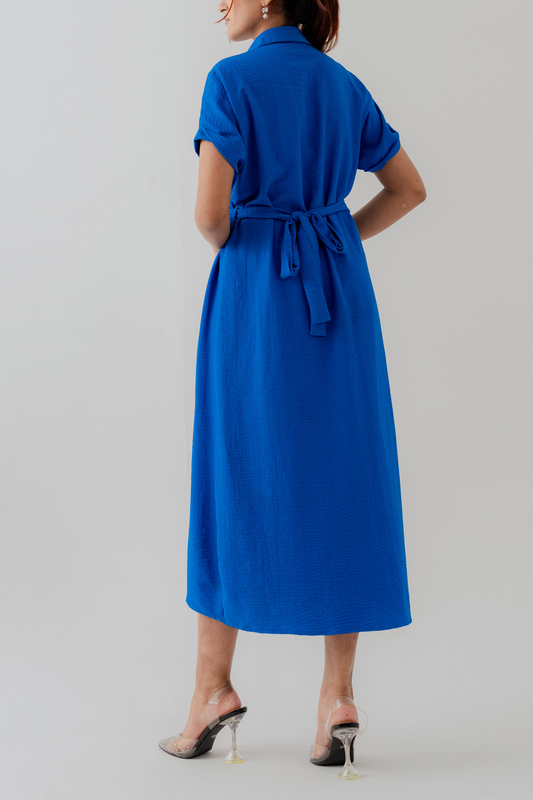 Royal Blue Midi Button Down Dress - Hustle N Holla