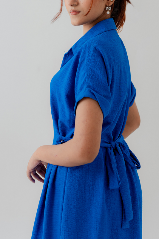 Royal Blue Midi Button Down Dress - Hustle N Holla