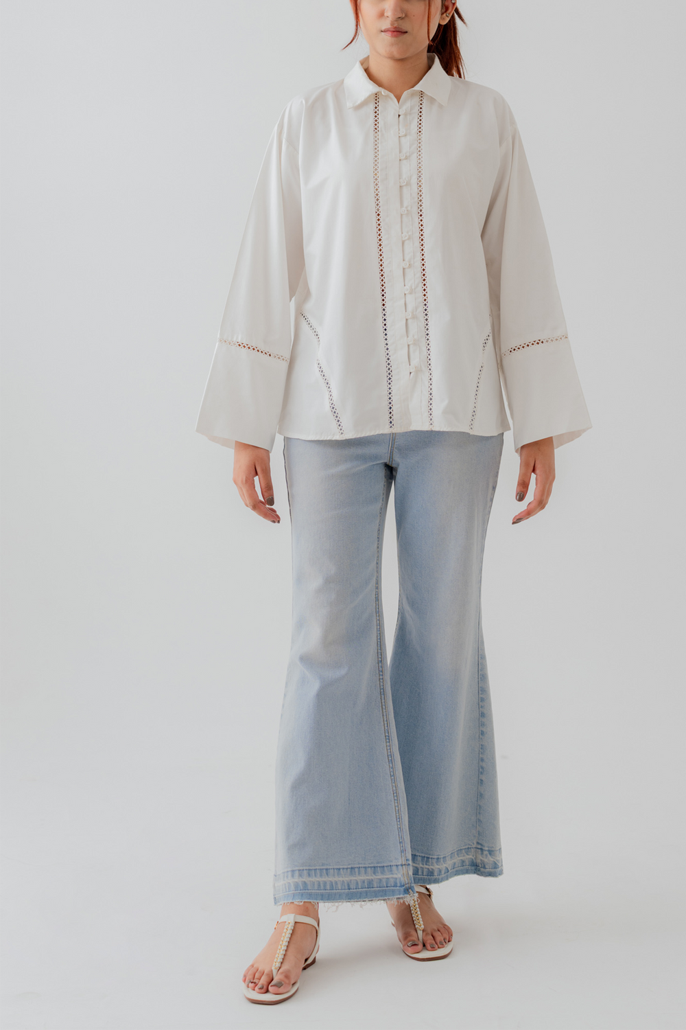 White Laced Relax Fit Button Down Shirt - Hustle N Holla