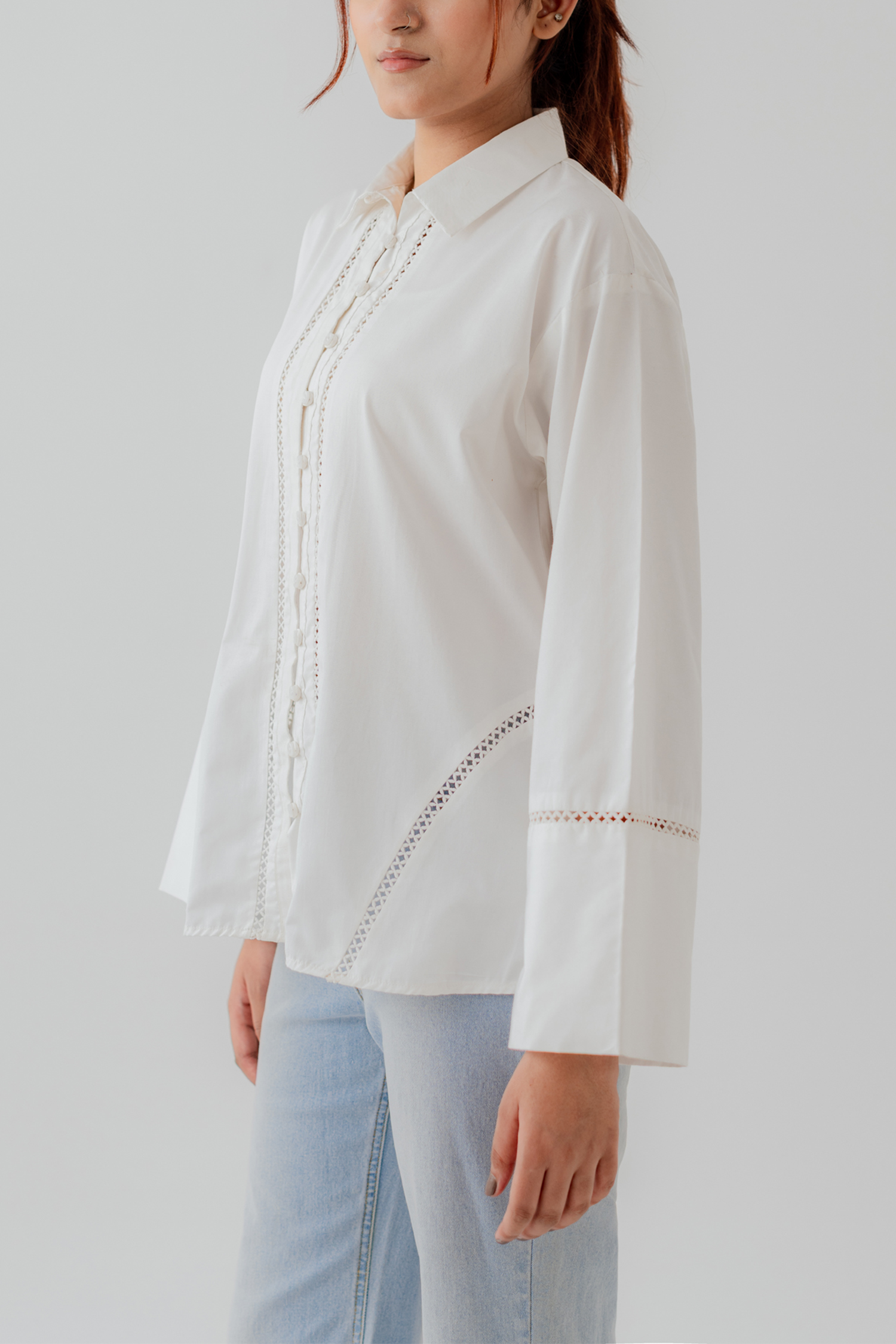 White Laced Relax Fit Button Down Shirt - Hustle N Holla