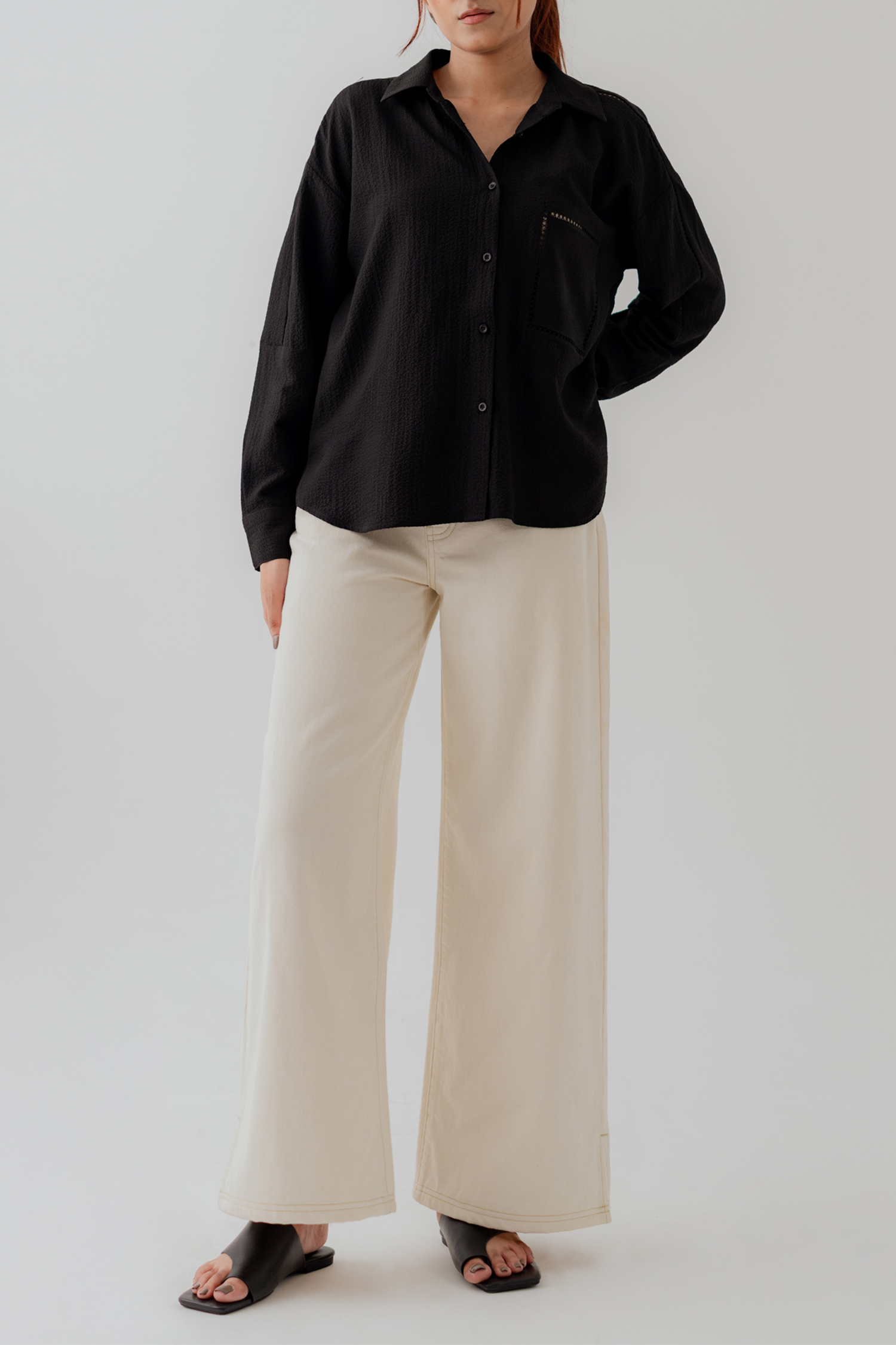 Black Laced Relax Fit Button Down Shirt - Hustle N Holla