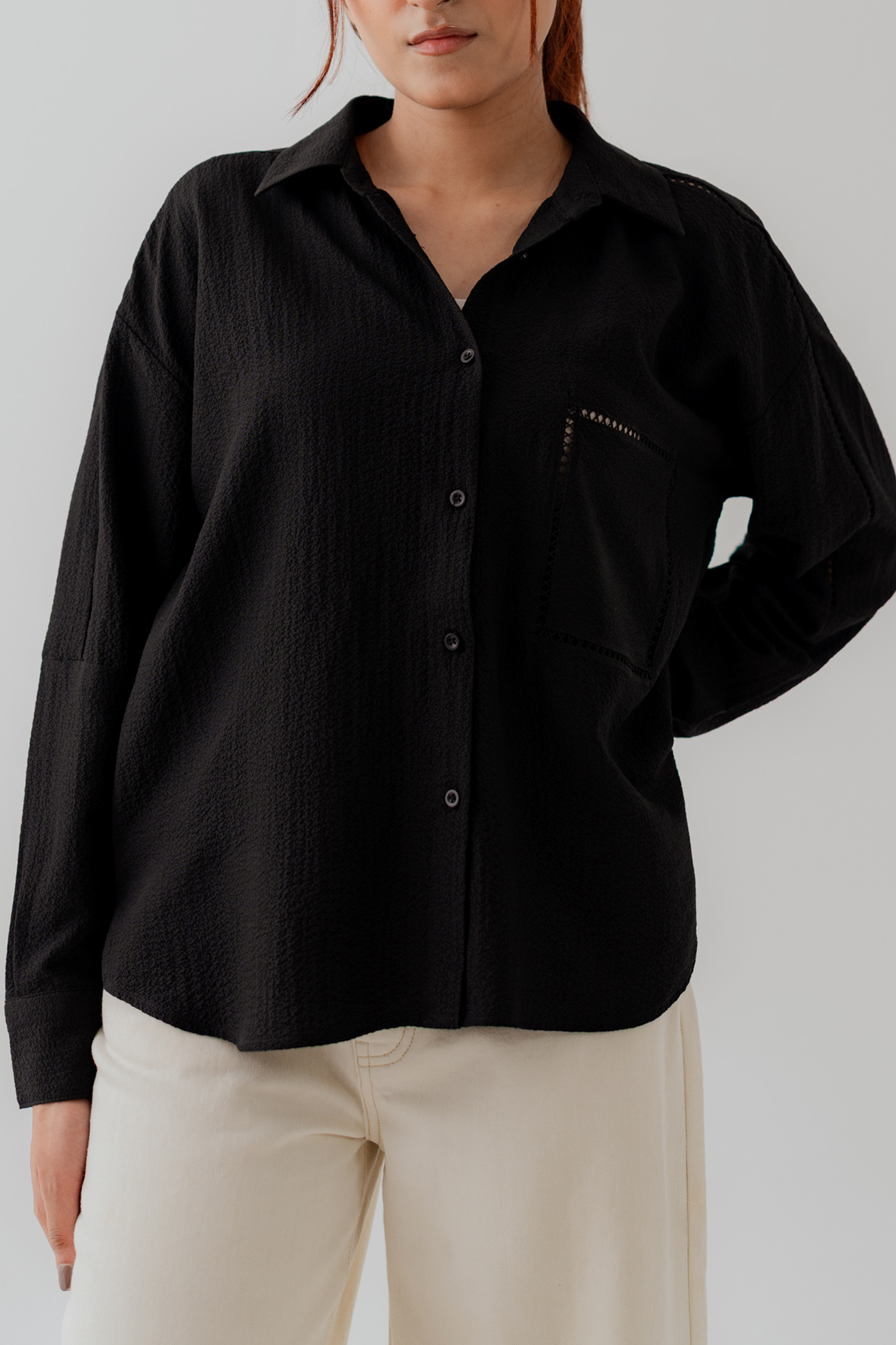 Black Laced Relax Fit Button Down Shirt - Hustle N Holla