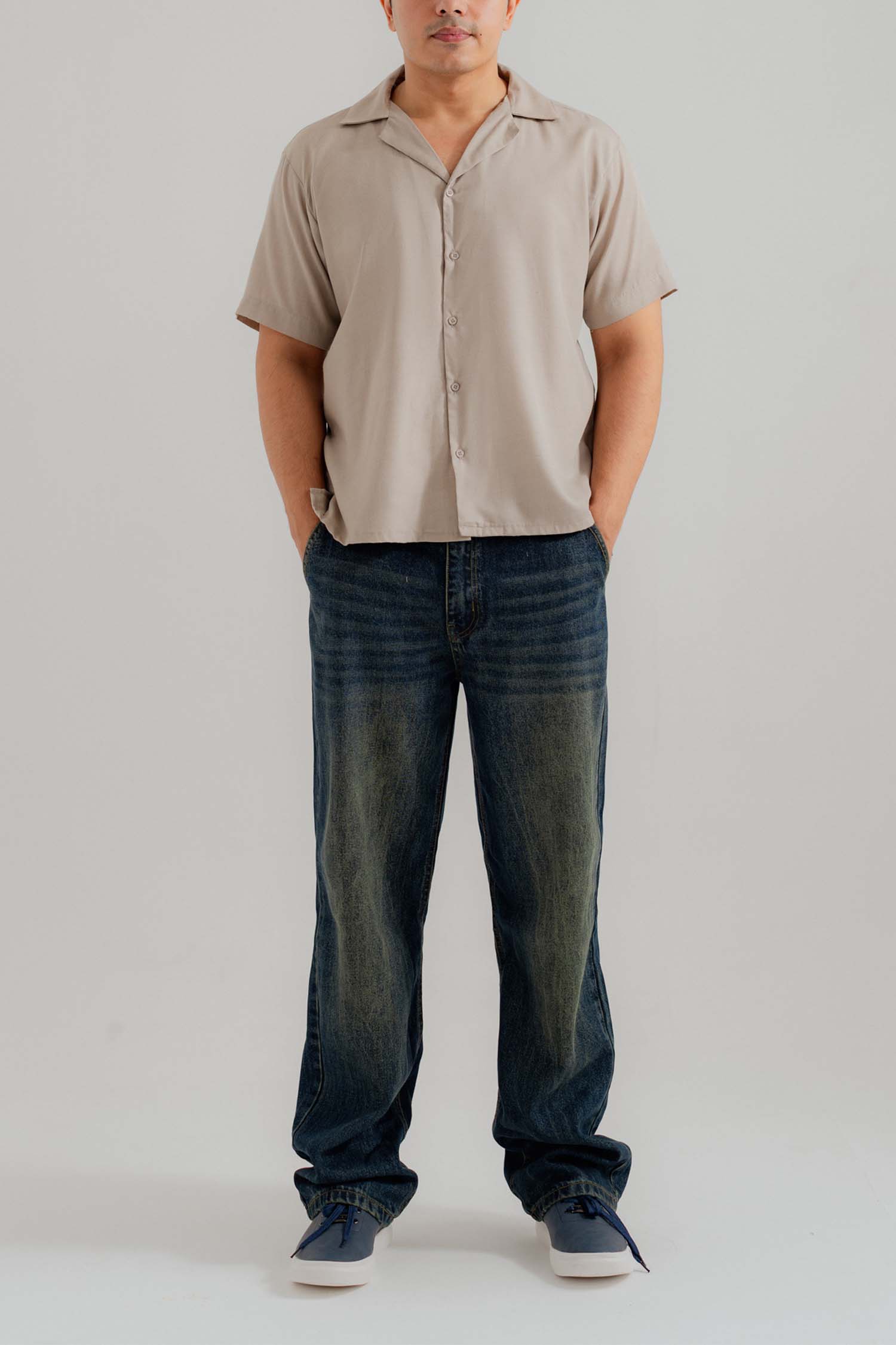 Sand Cuban Collar Relaxed Fit Shirt - Hustle N Holla