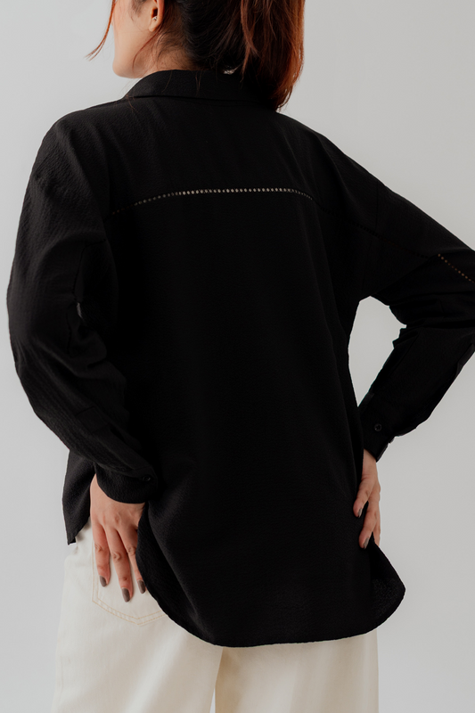 Black Laced Relax Fit Button Down Shirt - Hustle N Holla