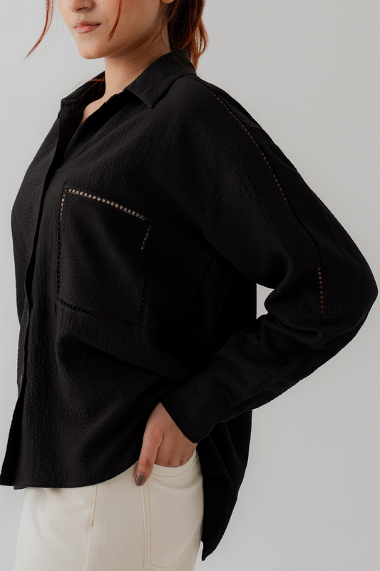 Black Laced Relax Fit Button Down Shirt - Hustle N Holla