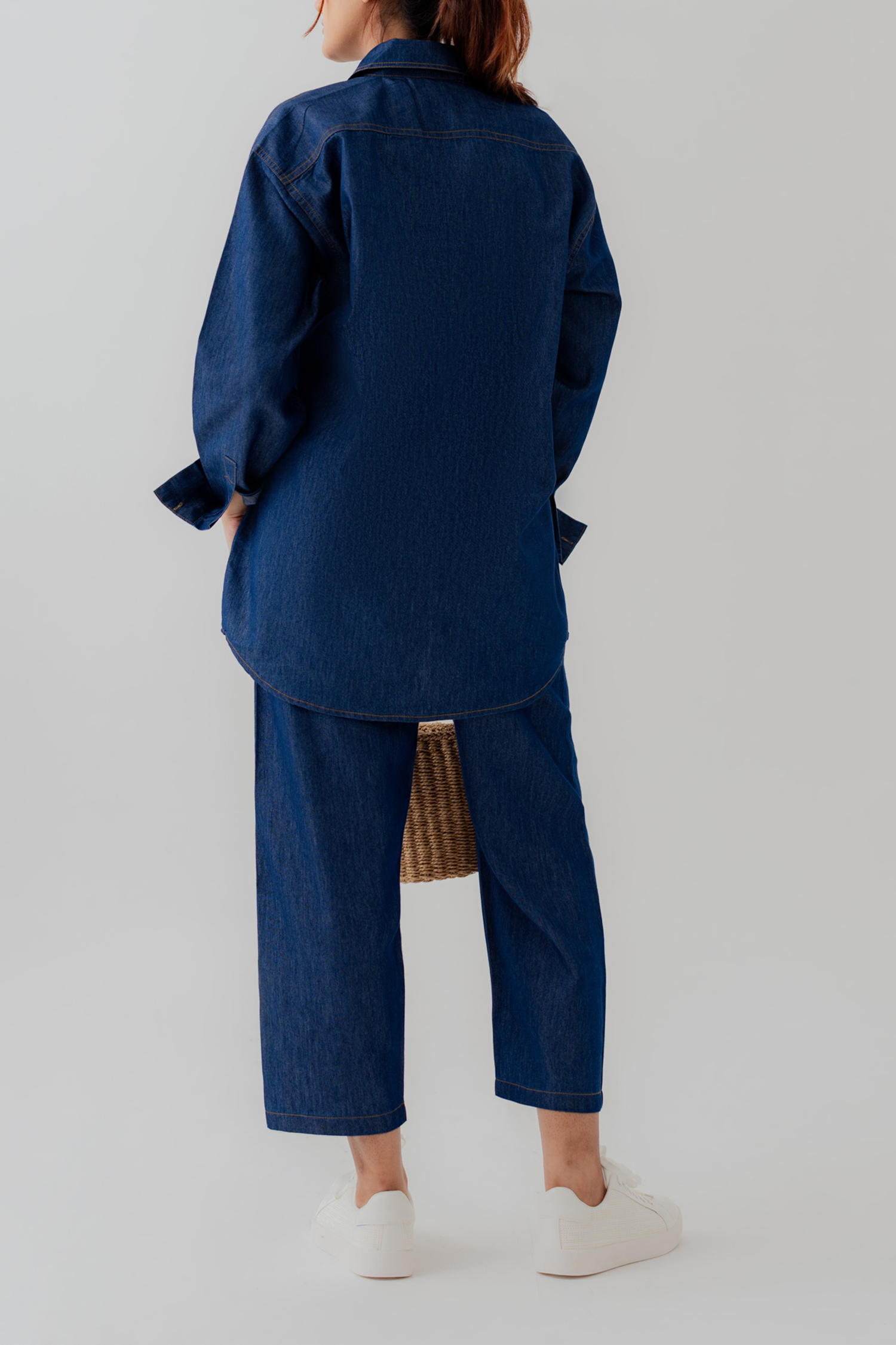 Dark Wash Chambray Wide Leg Trousers